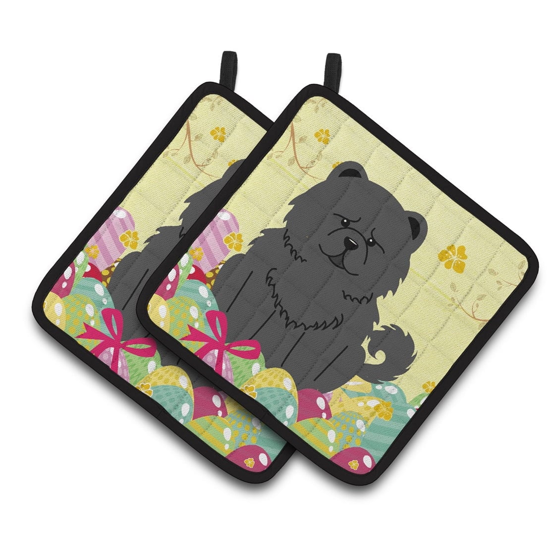 BB6143PTHD Easter Eggs Chow Chow Black Pair of Pot Holders