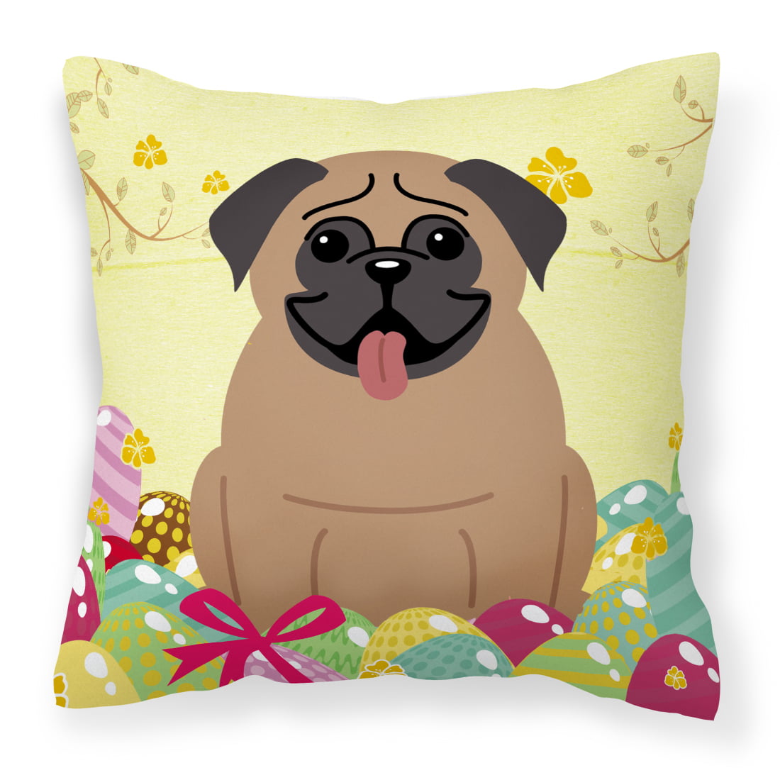 BB6005PW1414 Easter Eggs Pug Brown Fabric Decorative Pillow