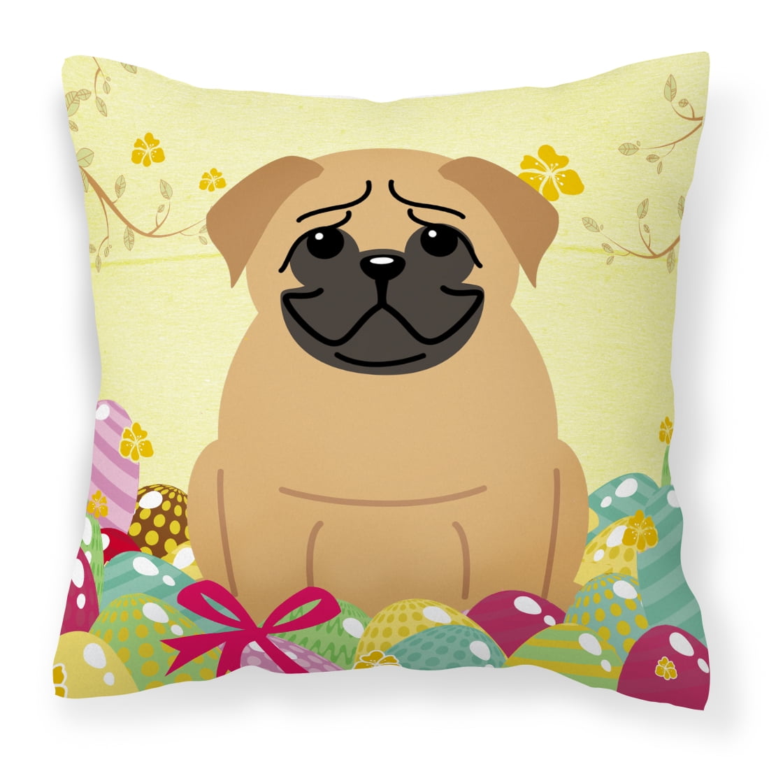 BB6007PW1414 Easter Eggs Pug Brown Fabric Decorative Pillow