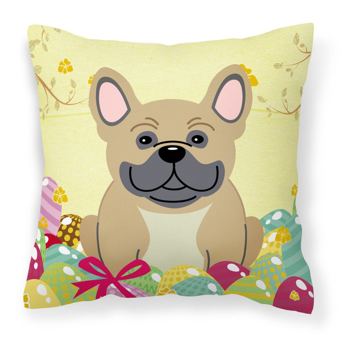 Easter Eggs French Bulldog Cream Fabric Decorative Pillow