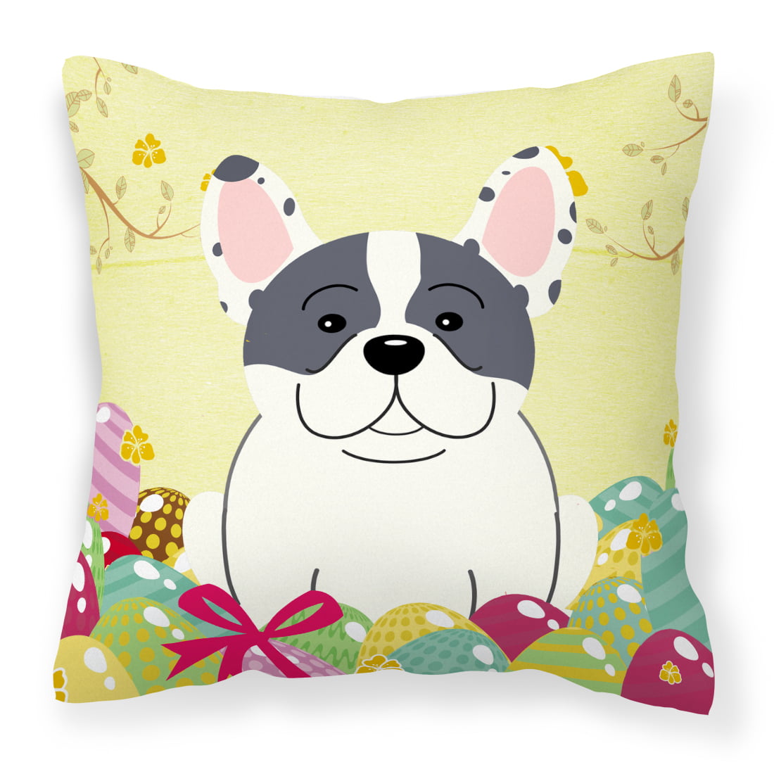 Easter Eggs French Bulldog Piebald Fabric Decorative Pillow