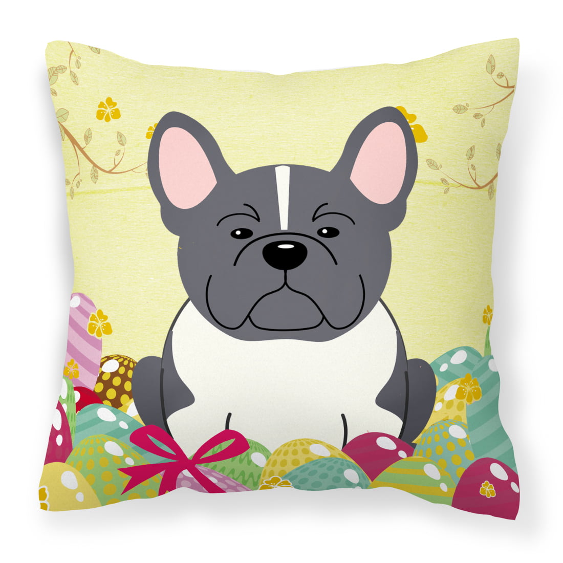 Easter Eggs French Bulldog Black & White Fabric Decorative Pillow