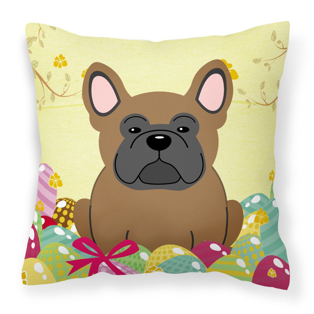 Easter Eggs French Bulldog Brown Fabric Decorative Pillow