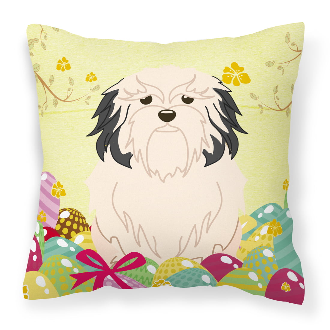 BB6019PW1414 Easter Eggs Lowchen Fabric Decorative Pillow