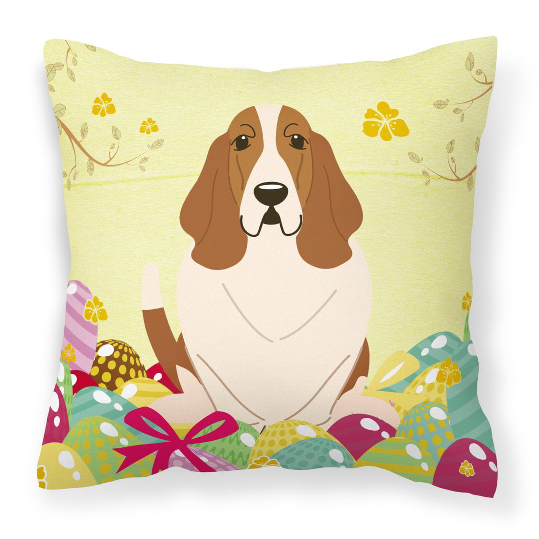 Easter Eggs Basset Hound Fabric Decorative Pillow
