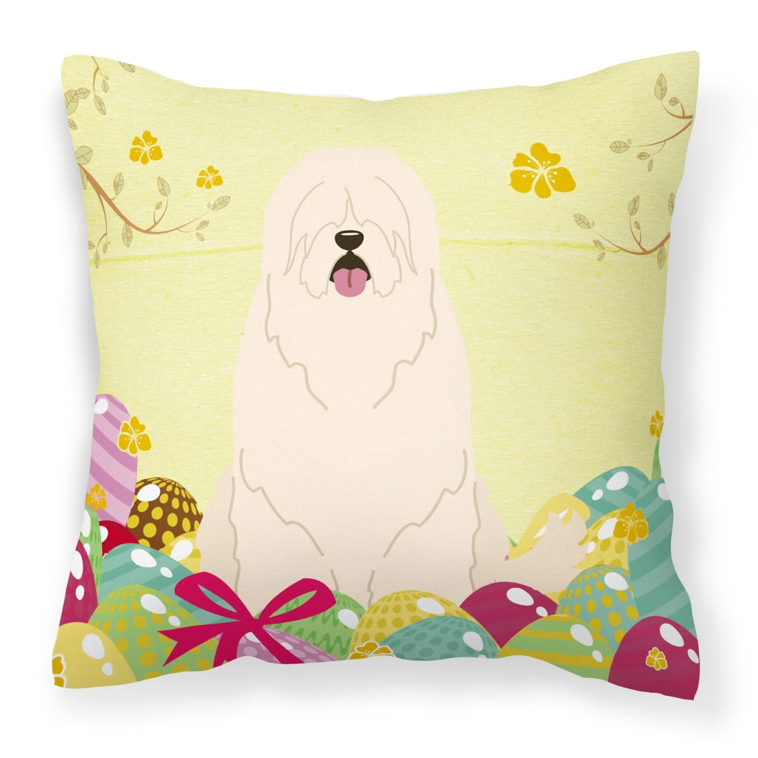 BB6024PW1414 Easter Eggs South Russian Sheepdog Fabric Decorative Pillow