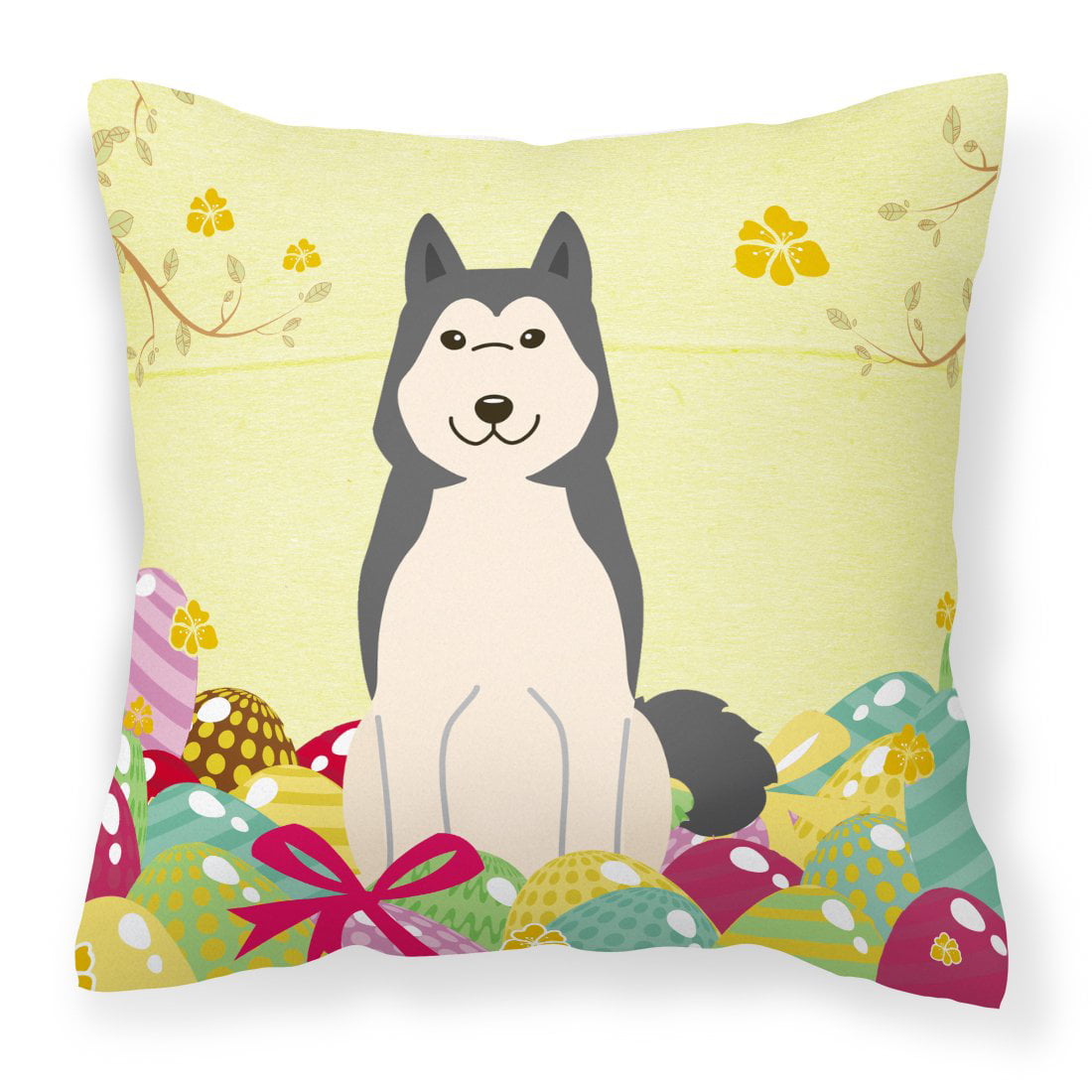 Easter Eggs West Siberian Laika Spitz Fabric Decorative Pillow