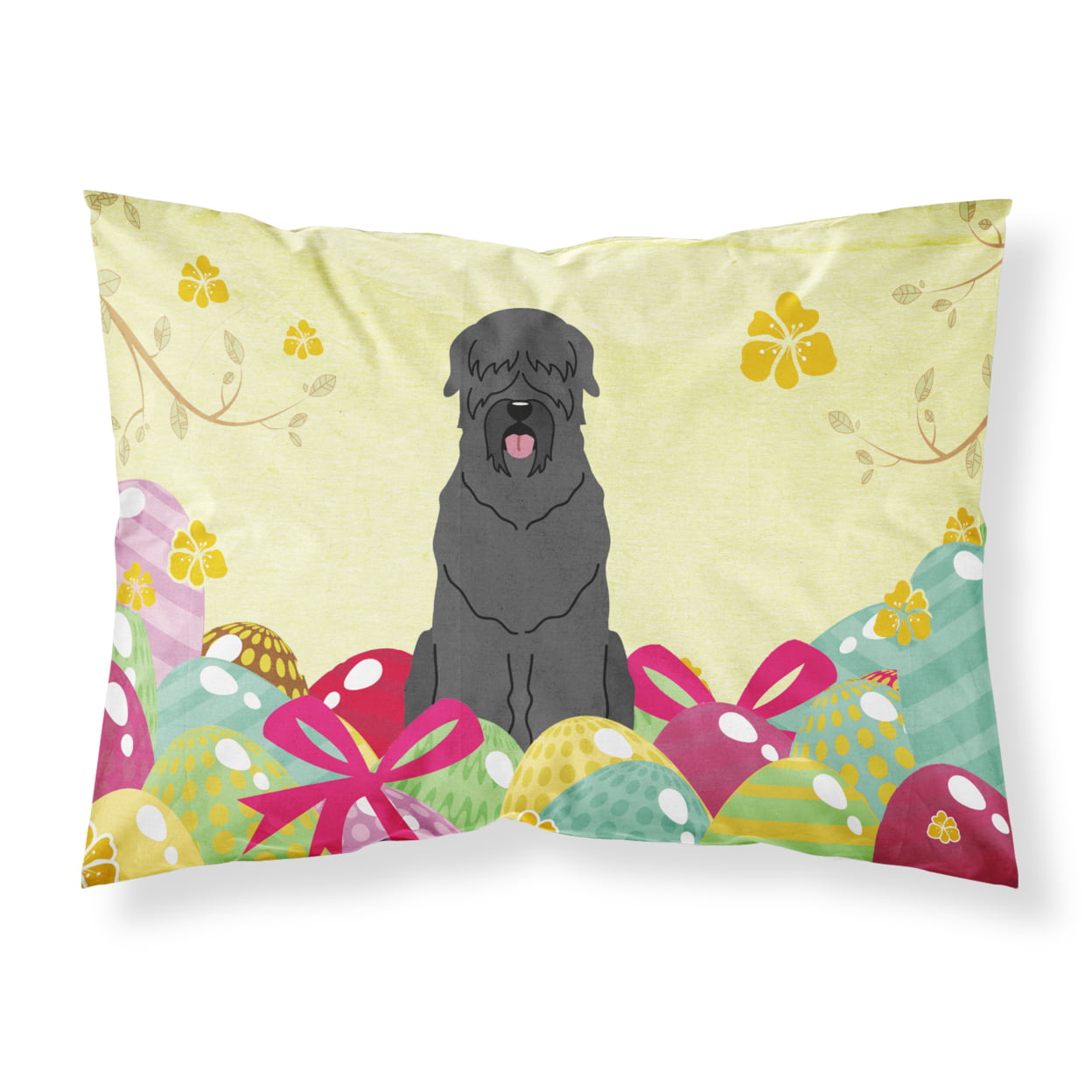 BB6026PILLOWCASE Easter Eggs Black Russian Terrier Fabric Standard Pillowcase