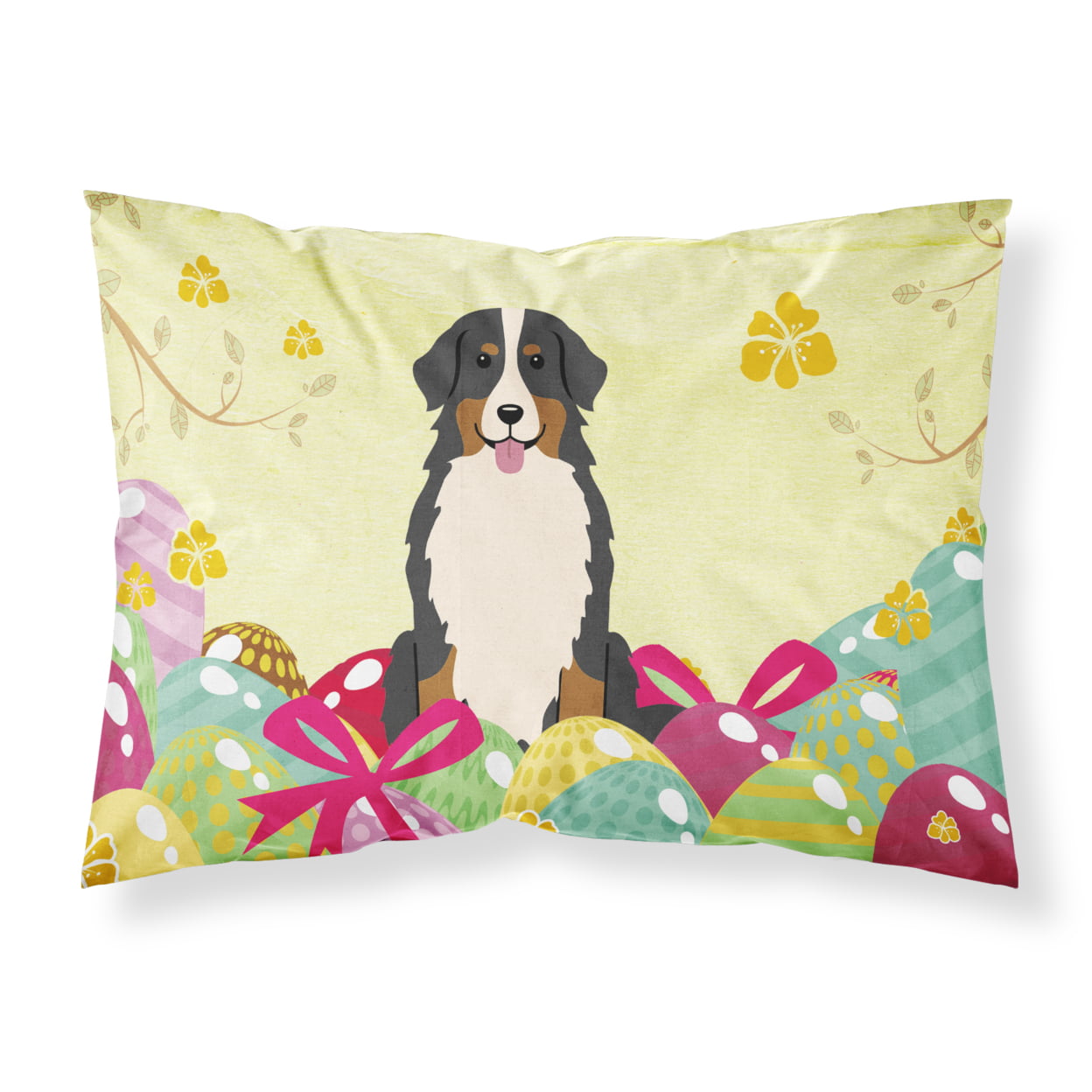 BB6036PILLOWCASE Easter Eggs Bernese Mountain Dog Fabric Standard Pillowcase