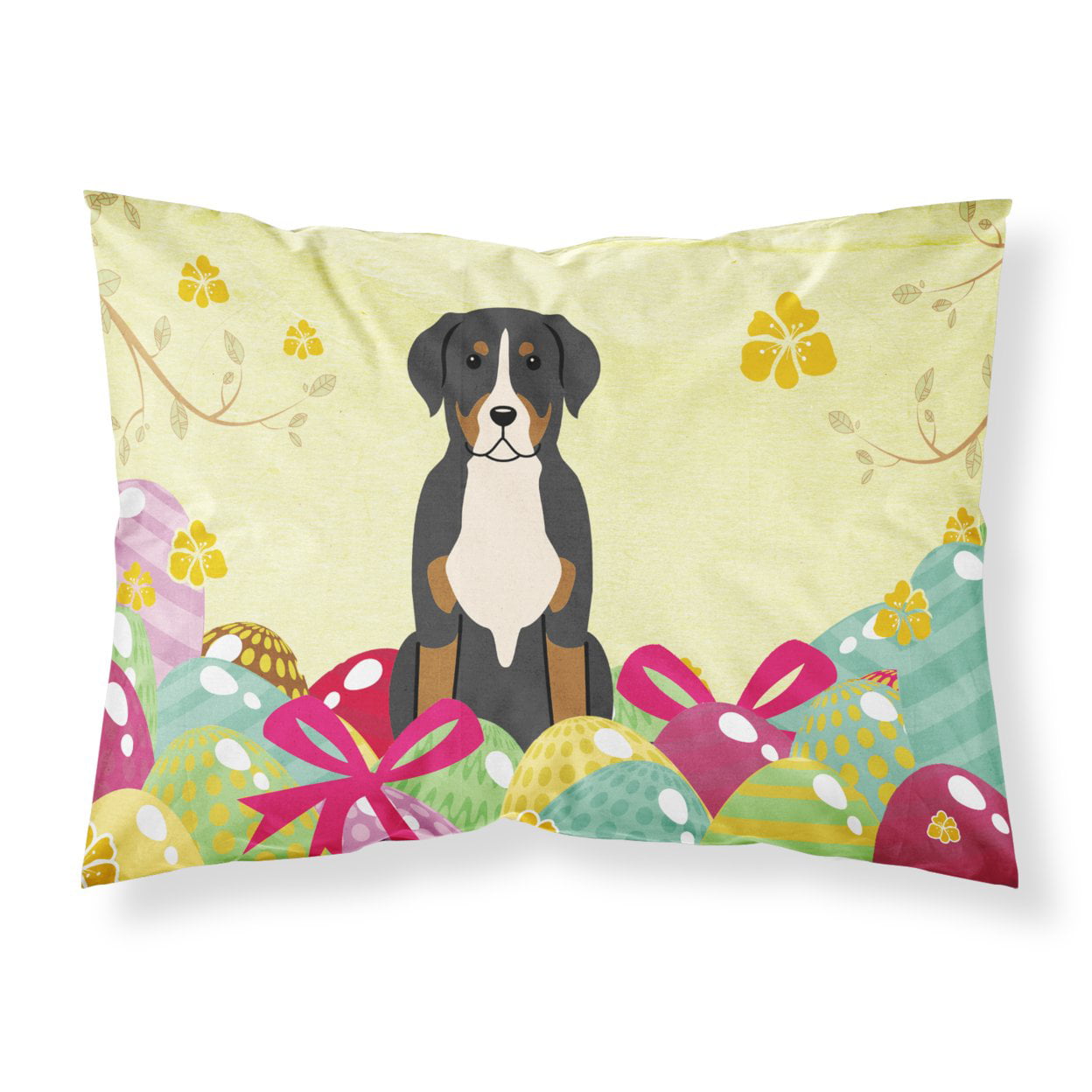 Easter Eggs Greater Swiss Mountain Dog Fabric Standard Pillowcase