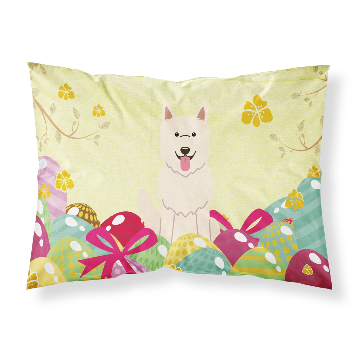 BB6045PILLOWCASE Easter Eggs White German Shepherd Fabric Standard Pillowcase