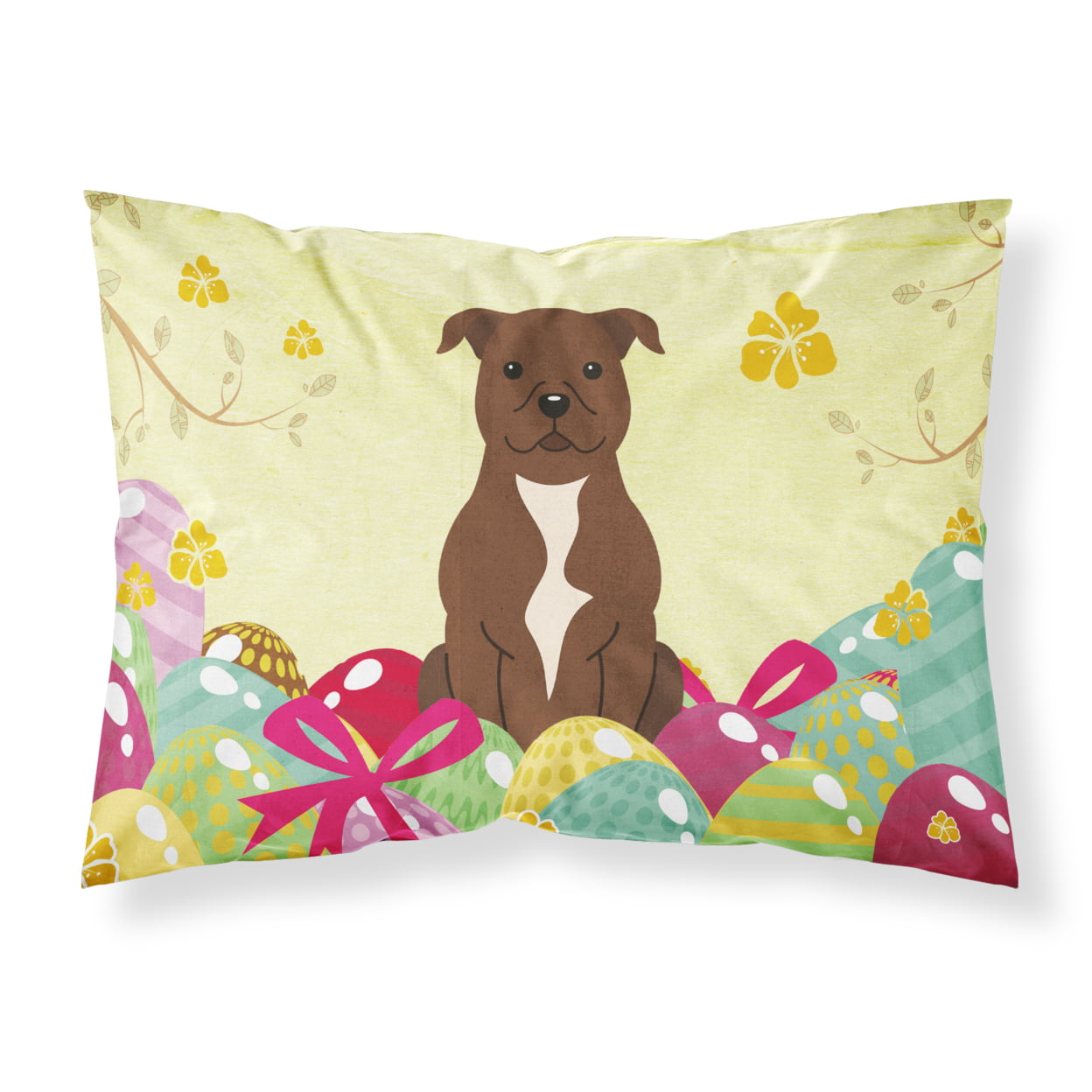 BB6048PILLOWCASE Easter Eggs Staffordshire Bull Terrier Chocolate Fabric Standard Pillowcase
