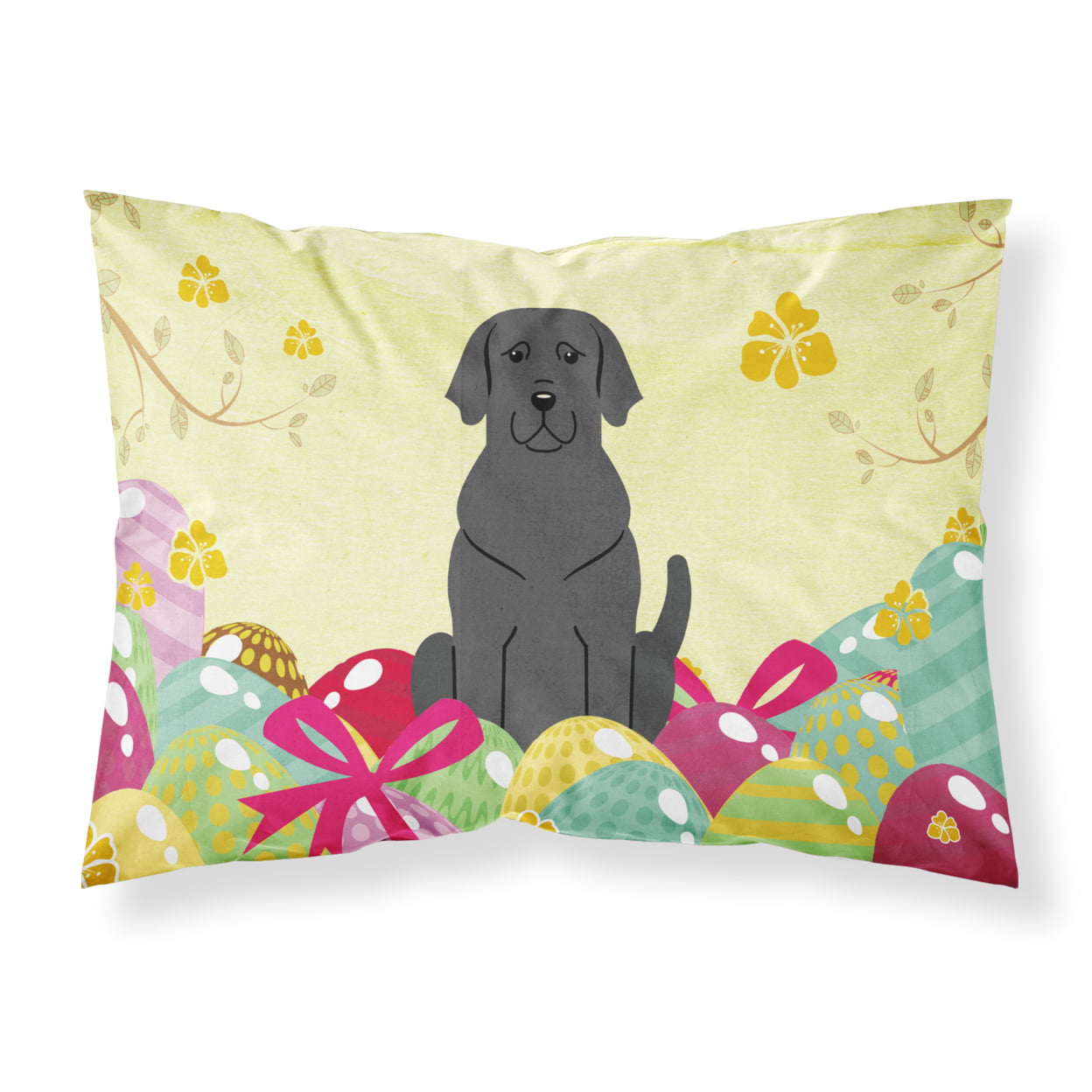 BB6057PILLOWCASE Easter Eggs Black Labrador Fabric Standard Pillowcase