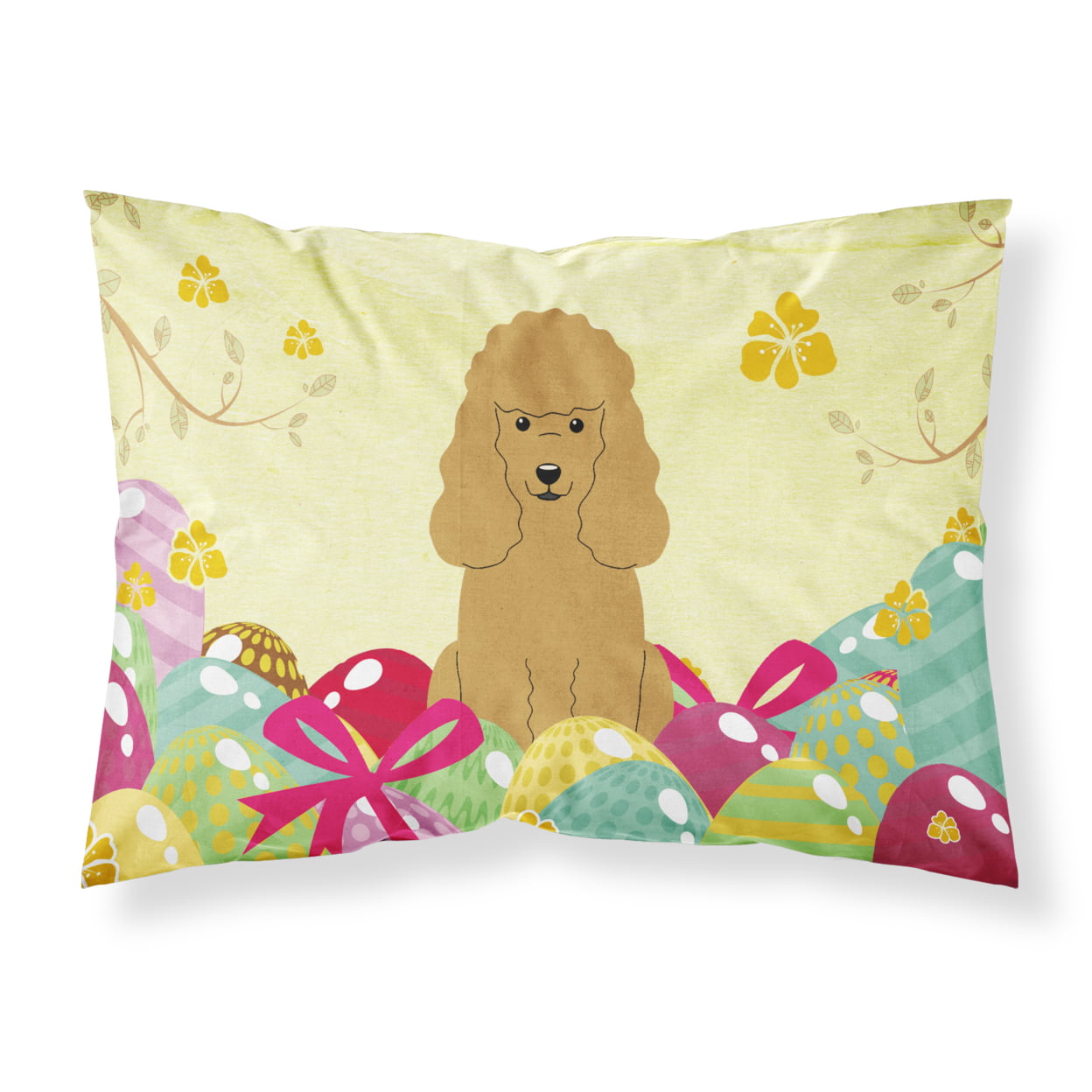 BB6069PILLOWCASE Easter Eggs Poodle Tan Fabric Standard Pillowcase