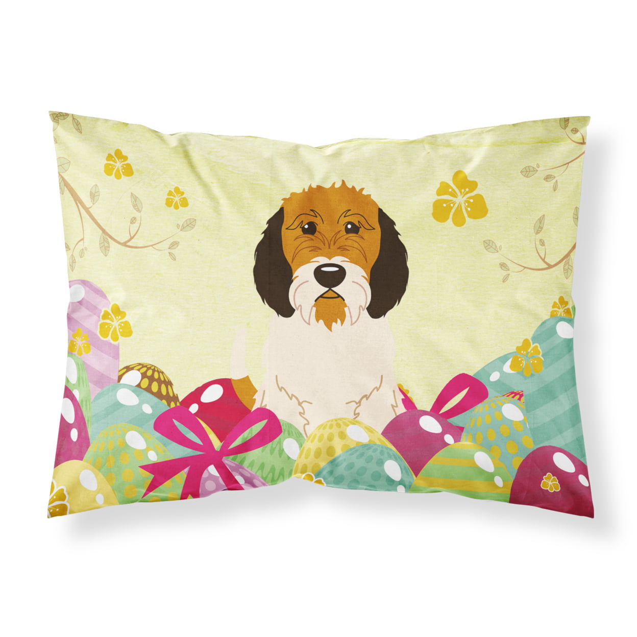 BB6079PILLOWCASE Easter Eggs Petit Basset Griffon Veenden Fabric Standard Pillowcase