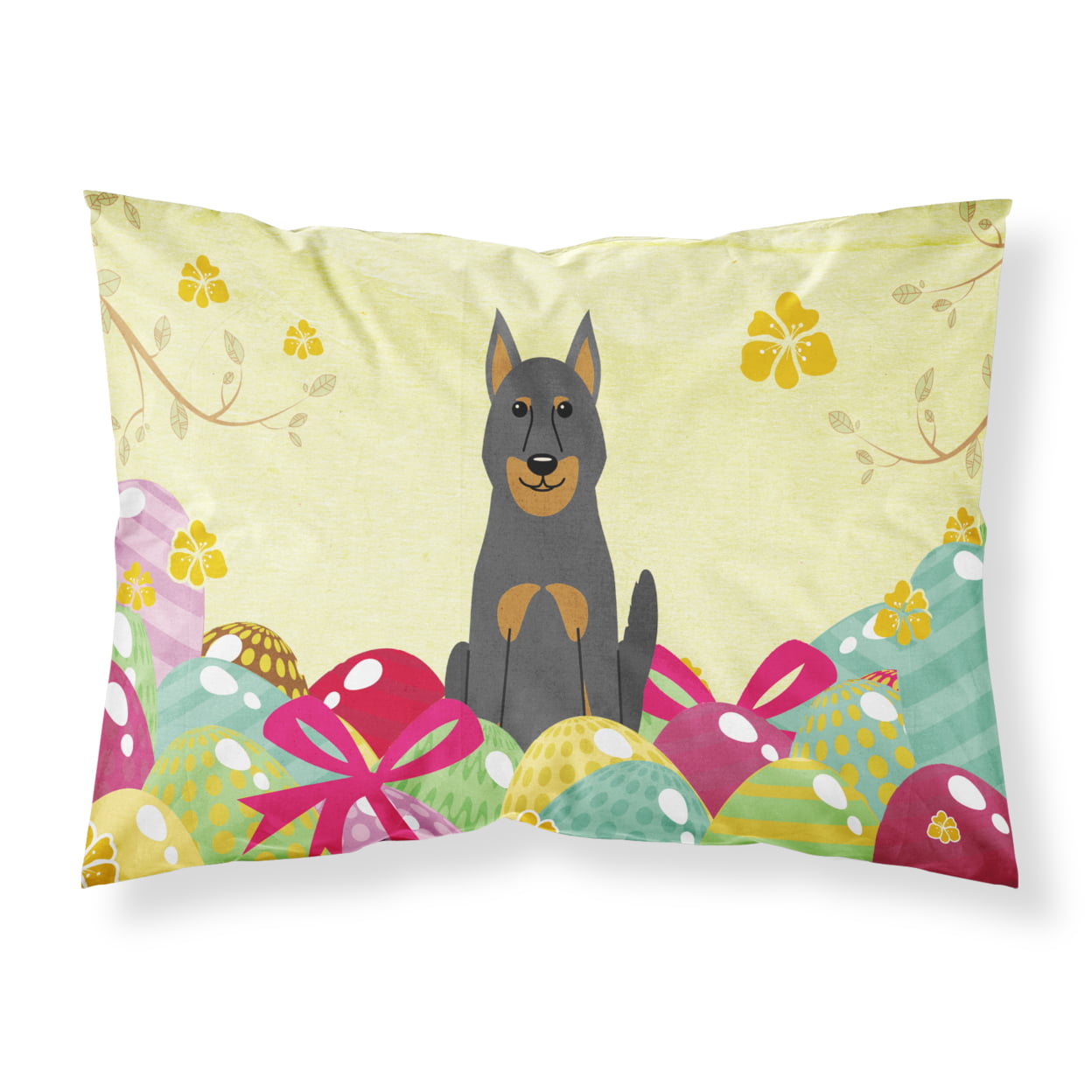 Easter Eggs Beauce Shepherd Dog Fabric Standard Pillowcase