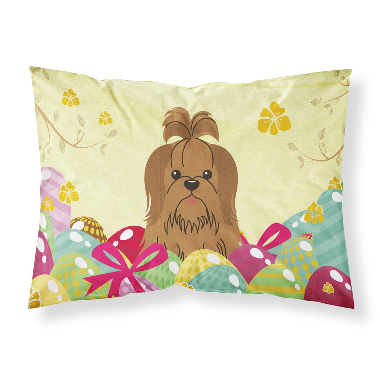 Easter Eggs Shih Tzu Silver Chocolate Fabric Standard Pillowcase
