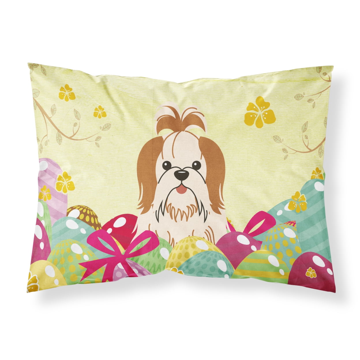 BB6087PILLOWCASE Easter Eggs Shih Tzu Red White Fabric Standard Pillowcase