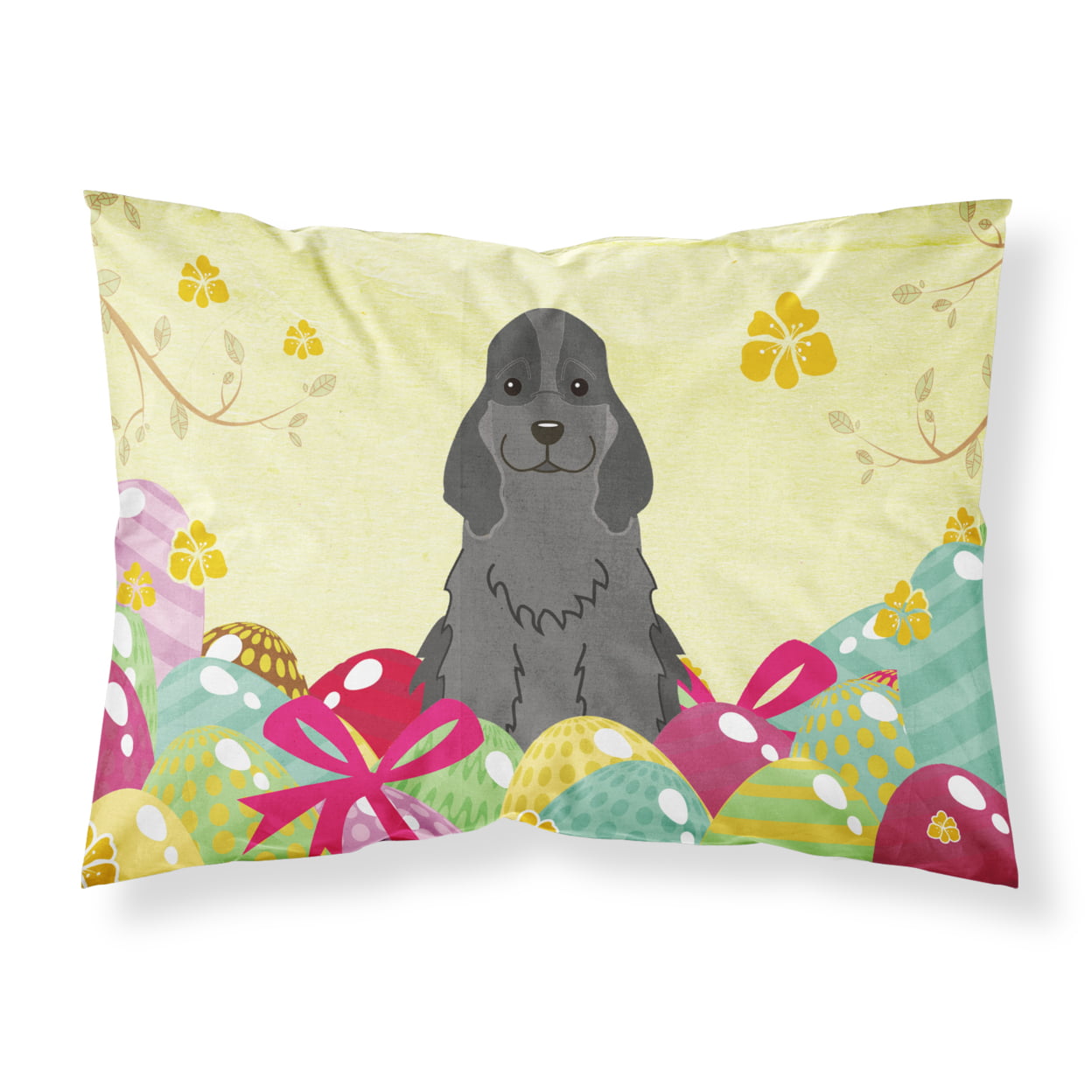 BB6092PILLOWCASE Easter Eggs Cocker Spaniel Black Fabric Standard Pillowcase