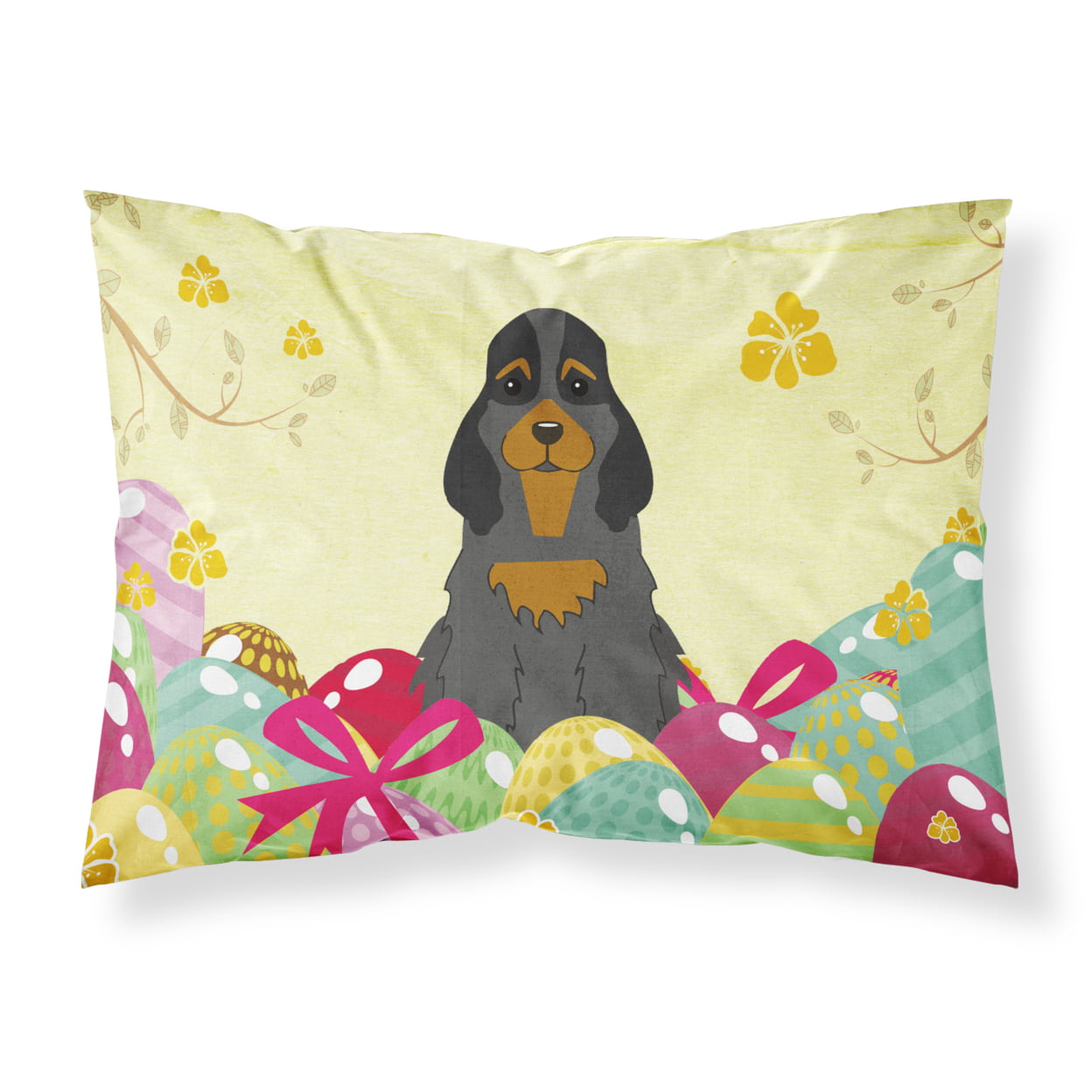Easter Eggs Cocker Spaniel Black Tan Fabric Standard Pillowcase