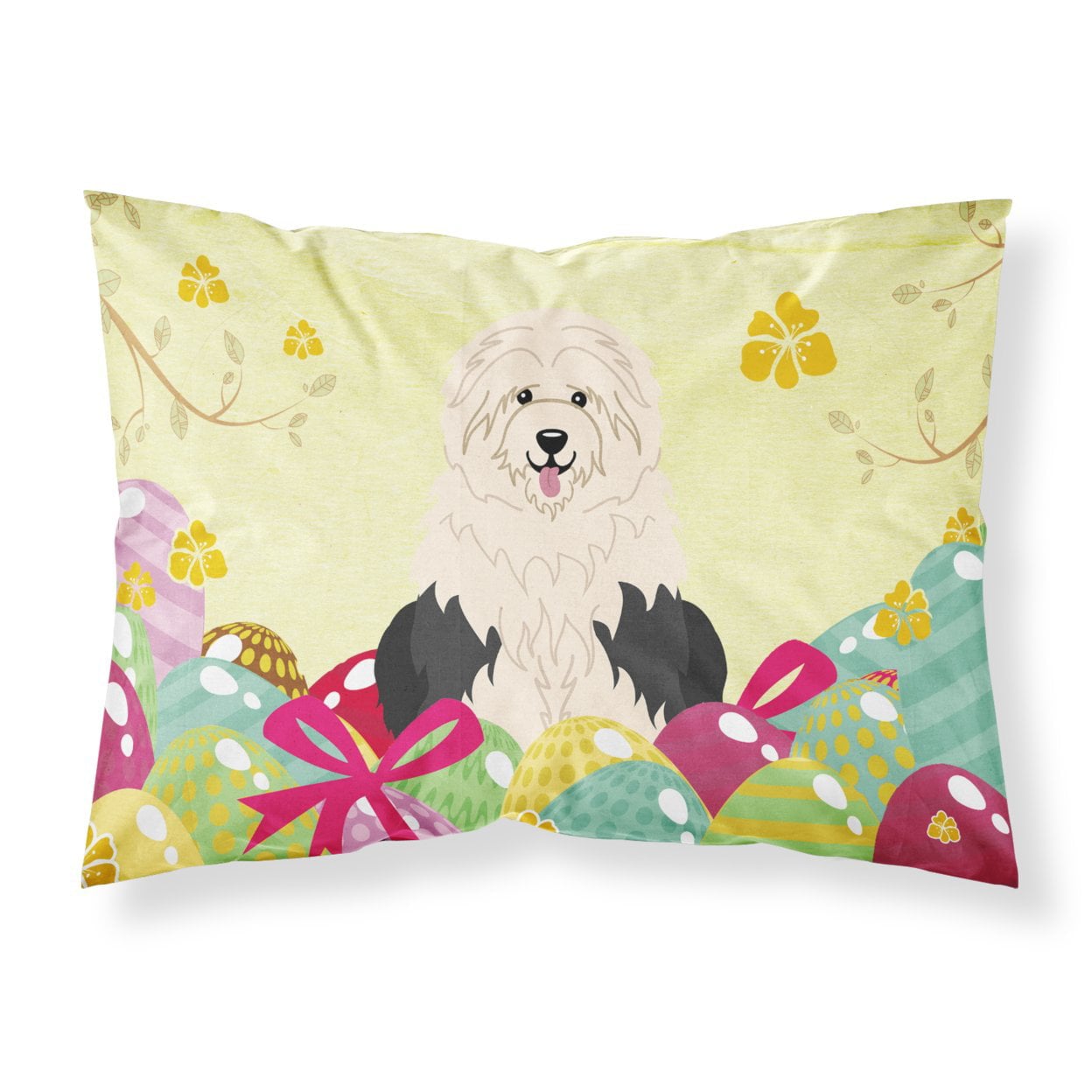 BB6096PILLOWCASE Easter Eggs Old English Sheepdog Fabric Standard Pillowcase