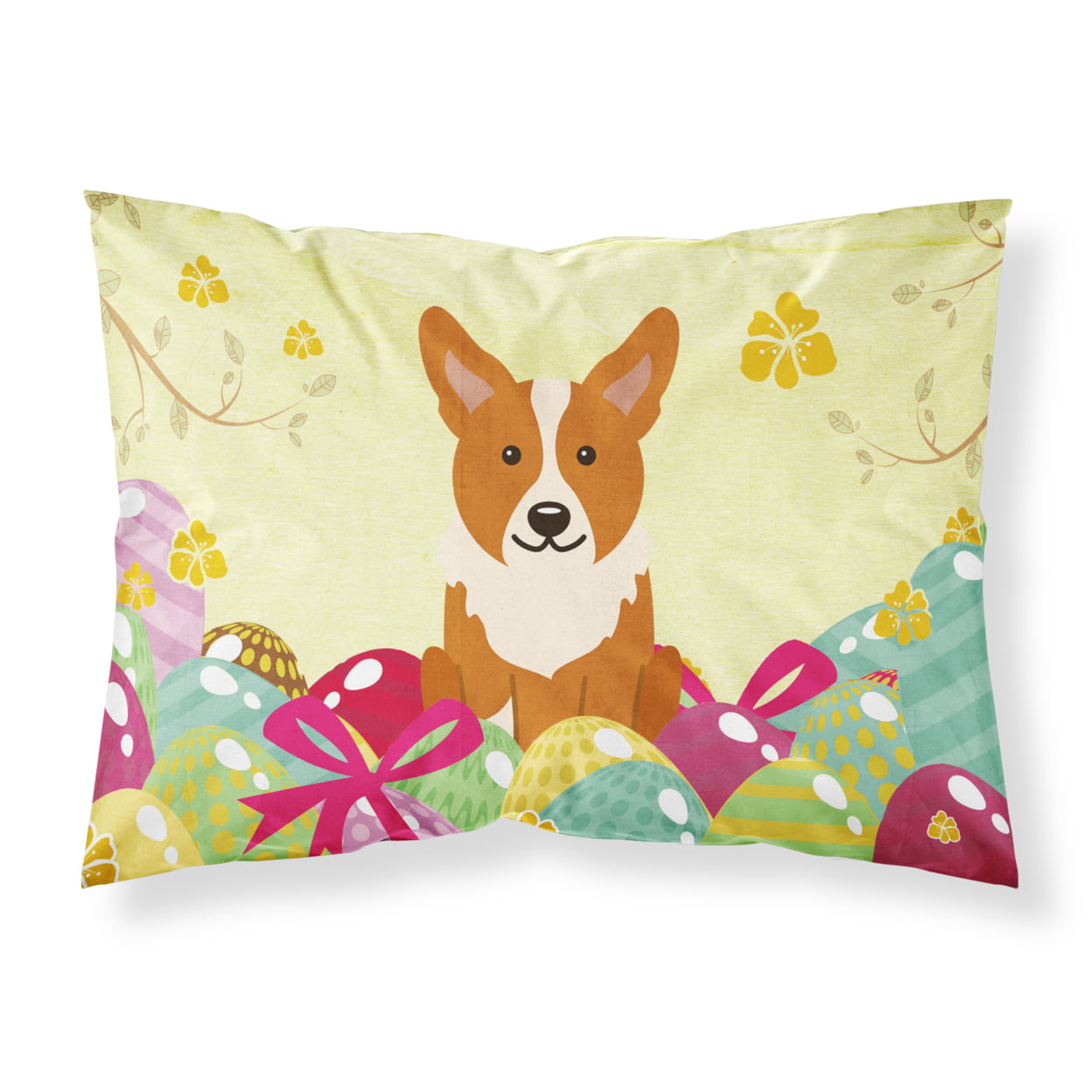 BB6100PILLOWCASE Easter Eggs Corgi Fabric Standard Pillowcase