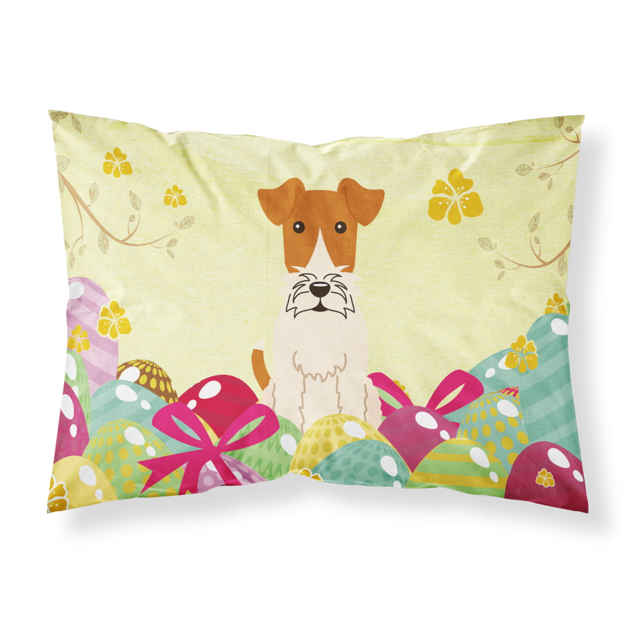 Easter Eggs Wire Fox Terrier Fabric Standard Pillowcase