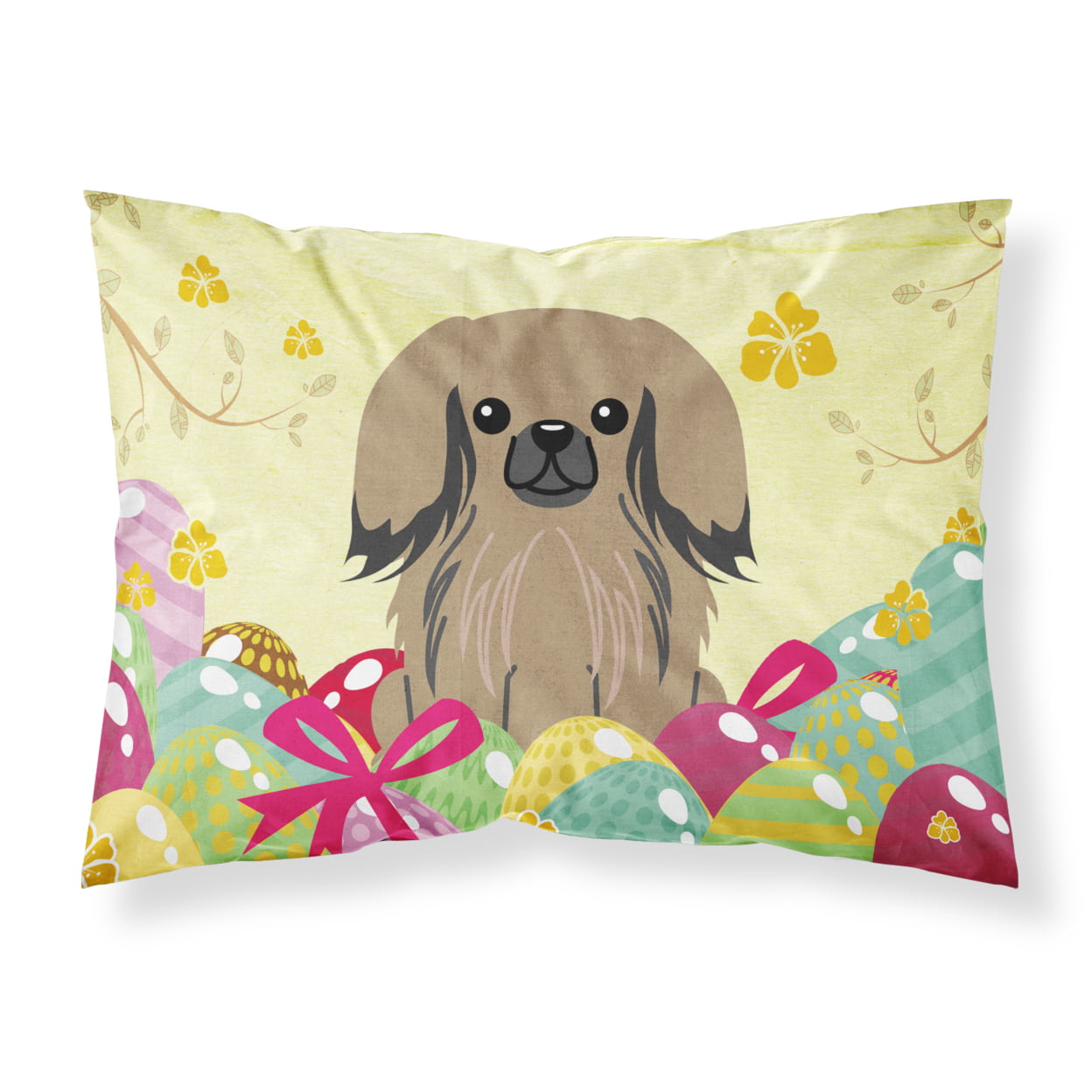 BB6102PILLOWCASE Easter Eggs Pekingnese Tan Fabric Standard Pillowcase