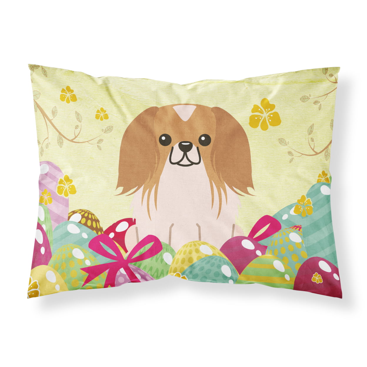 BB6103PILLOWCASE Easter Eggs Pekingnese Red White Fabric Standard Pillowcase