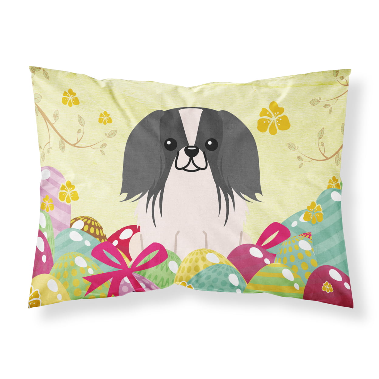 Easter Eggs Pekingnese Black & White Fabric Standard Pillowcase