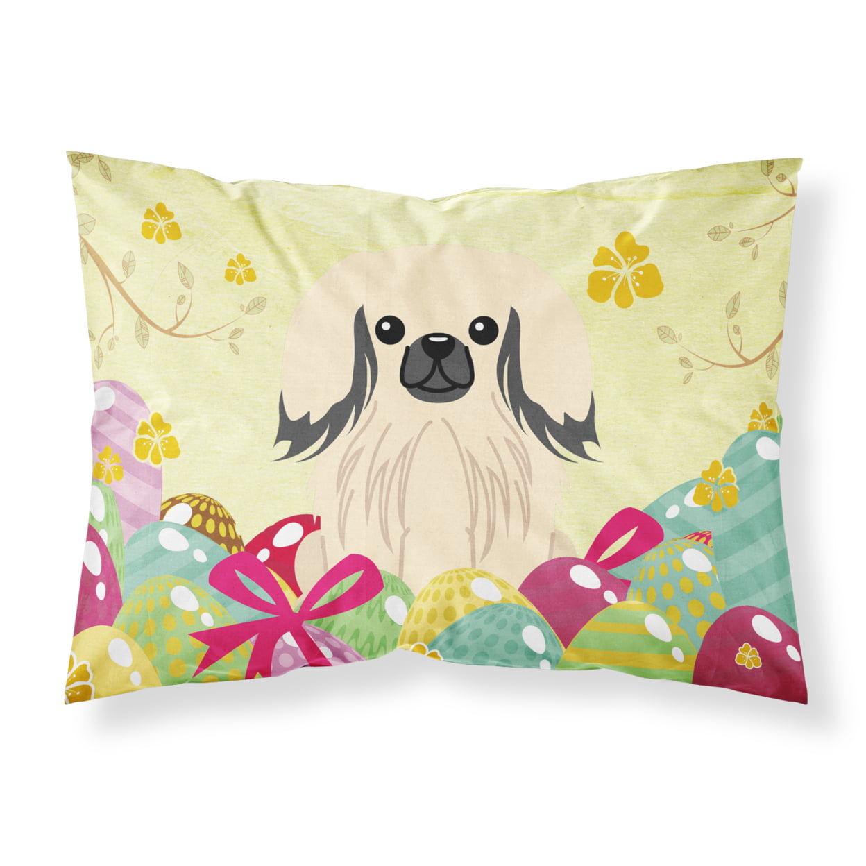 BB6106PILLOWCASE Easter Eggs Pekingnese Cream Fabric Standard Pillowcase
