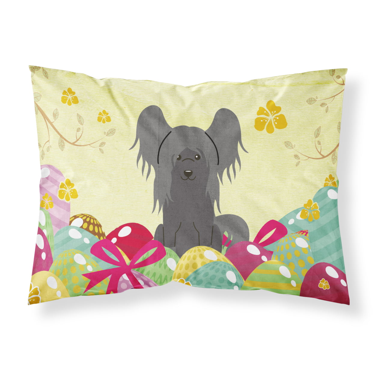 BB6112PILLOWCASE Easter Eggs Chinese Crested Black Fabric Standard Pillowcase