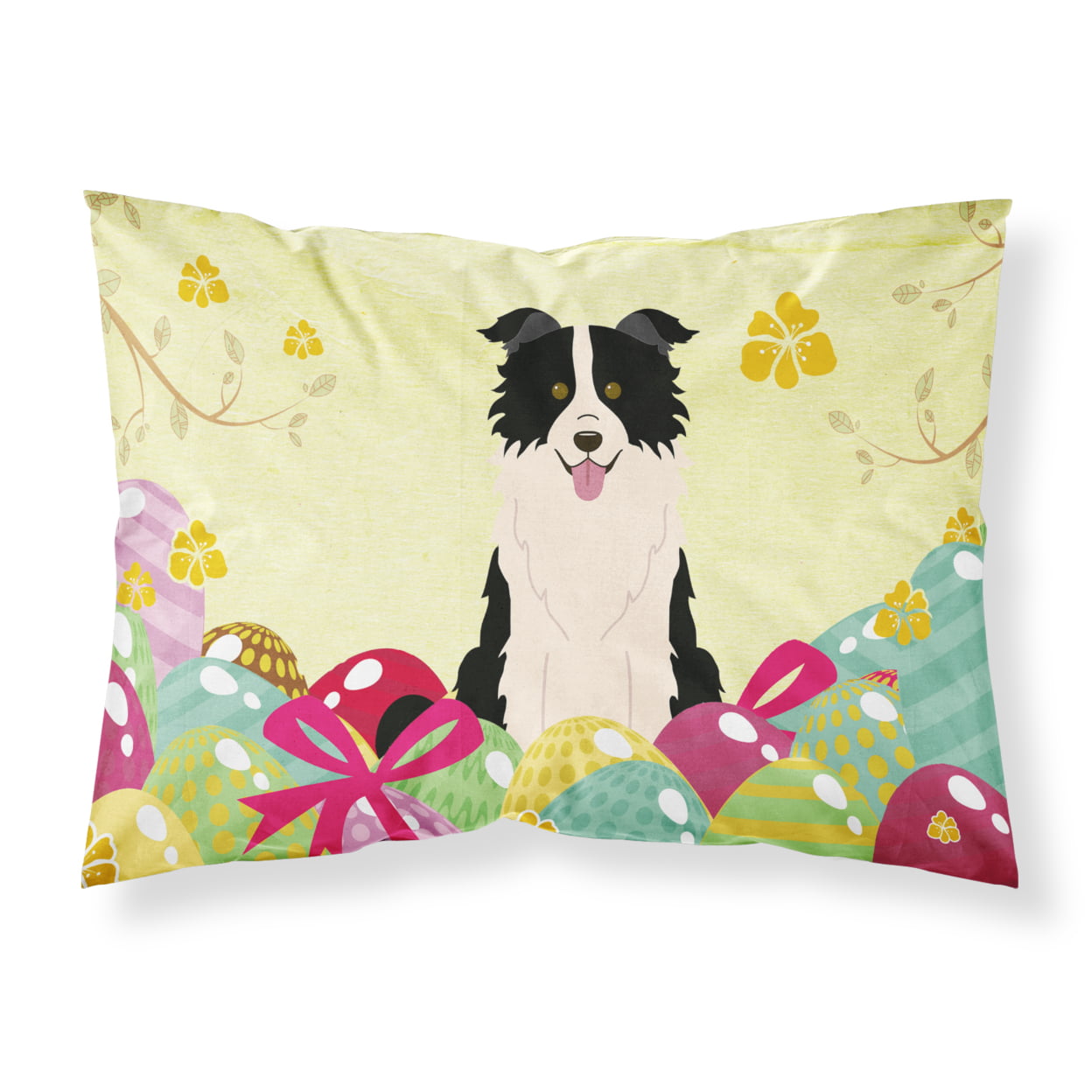 Easter Eggs Border Collie Black & White Fabric Standard Pillowcase