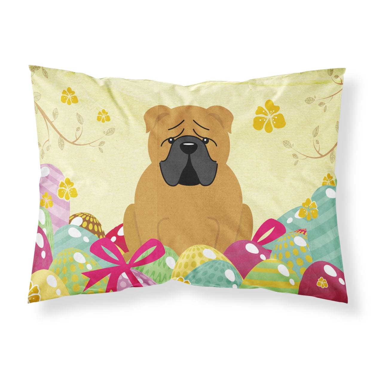 BB6122PILLOWCASE Easter Eggs English Bulldog Red Fabric Standard Pillowcase