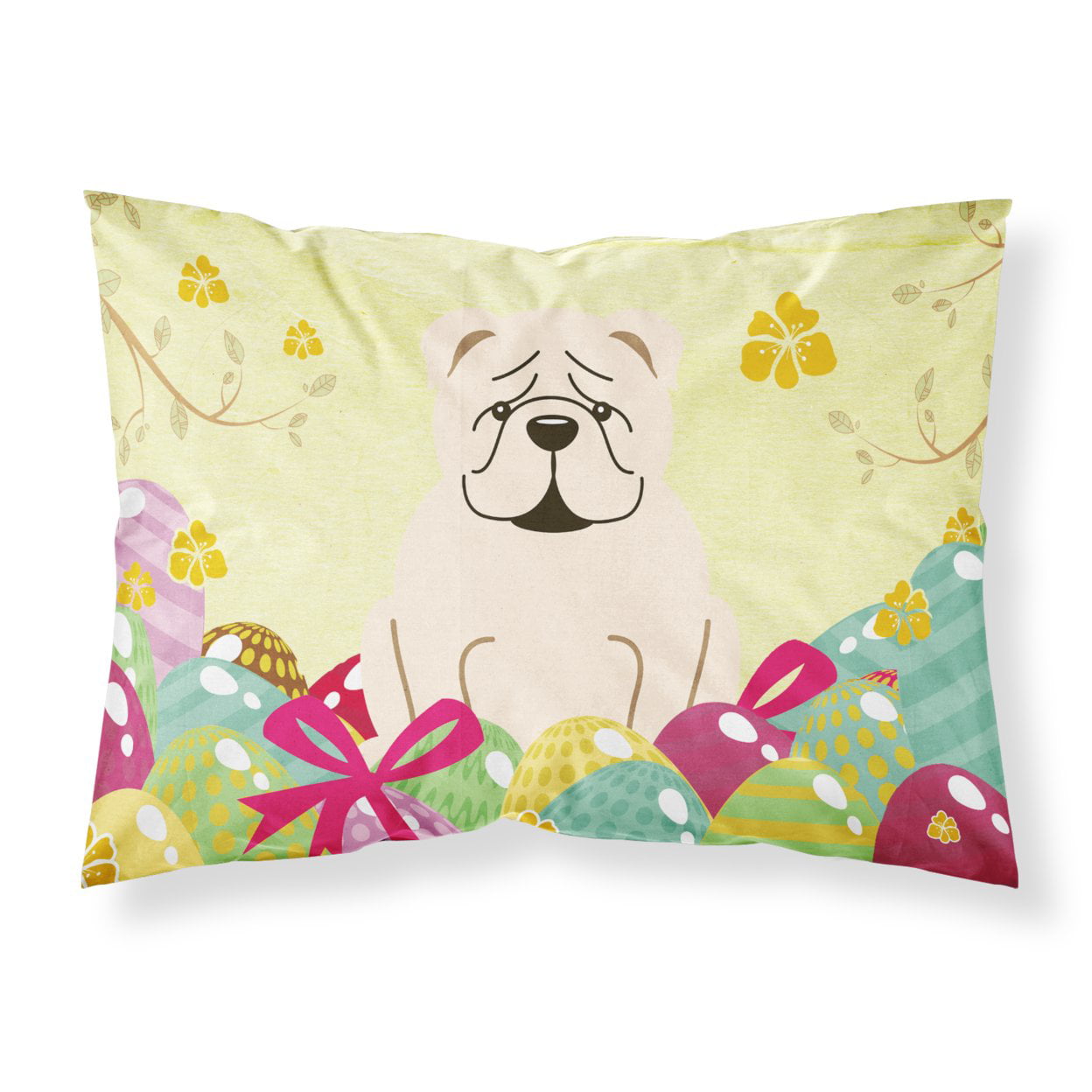 Easter Eggs English Bulldog White Fabric Standard Pillowcase