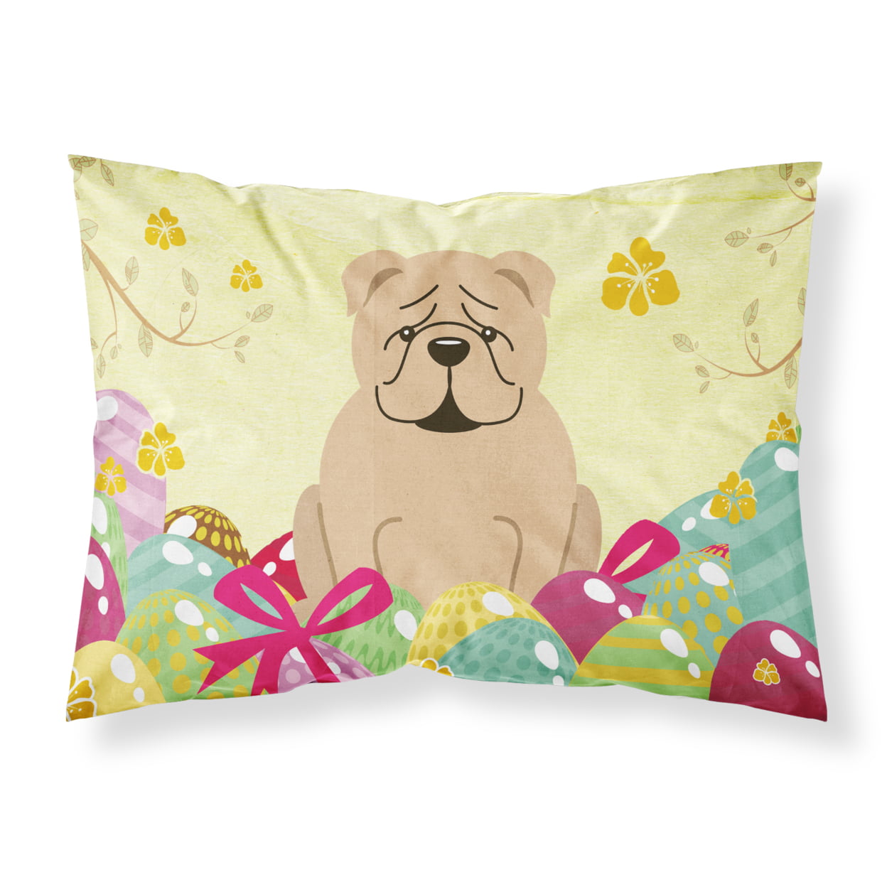 Easter Eggs English Bulldog Fawn Fabric Standard Pillowcase