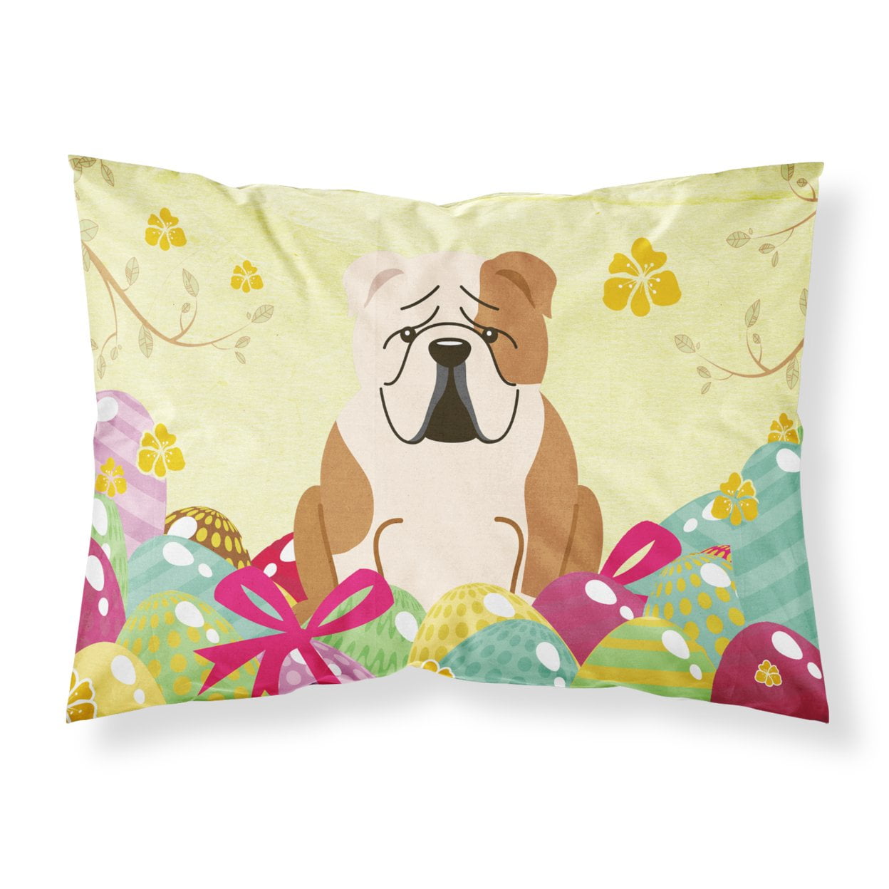 BB6125PILLOWCASE Easter Eggs English Bulldog Fawn White Fabric Standard Pillowcase