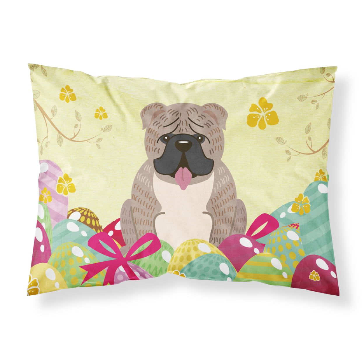 Easter Eggs English Bulldog Grey Brindle Fabric Standard Pillowcase