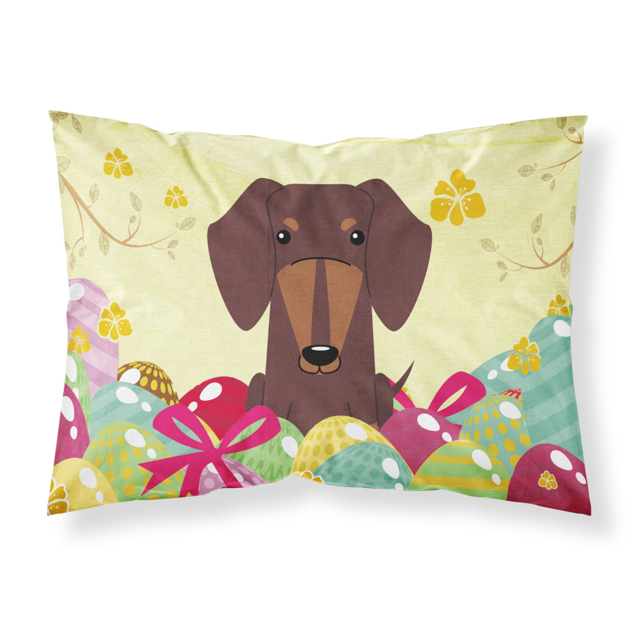 BB6131PILLOWCASE Easter Eggs Dachshund Chocolate Fabric Standard Pillowcase