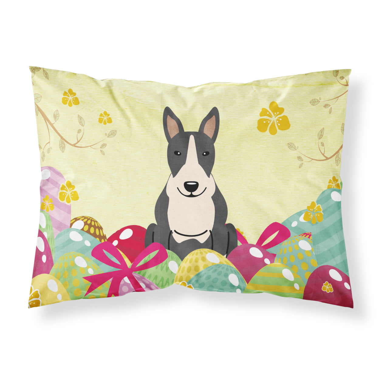 Easter Eggs Bull Terrier Black & White Fabric Standard Pillowcase