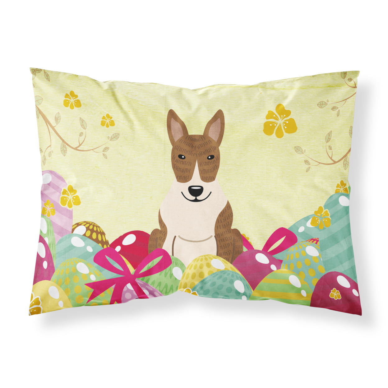 BB6137PILLOWCASE Easter Eggs Bull Terrier Brindle Fabric Standard Pillowcase