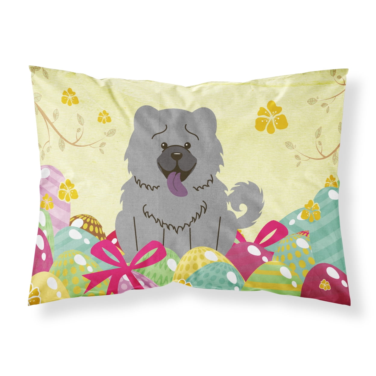 Easter Eggs Chow Chow Blue Fabric Standard Pillowcase
