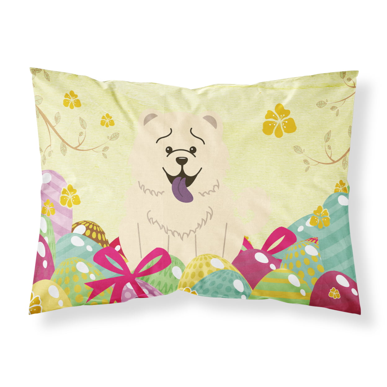 Easter Eggs Chow Chow White Fabric Standard Pillowcase
