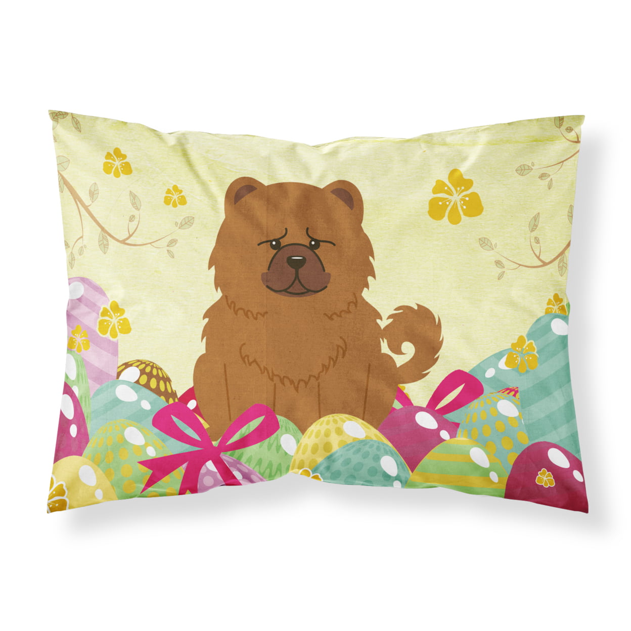 BB6142PILLOWCASE Easter Eggs Chow Chow Red Fabric Standard Pillowcase