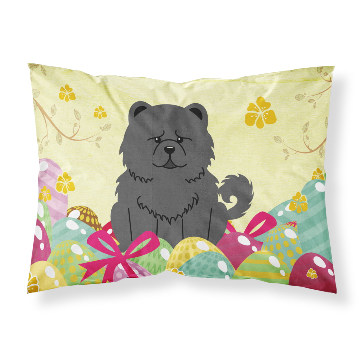 Easter Eggs Chow Chow Black Fabric Standard Pillowcase