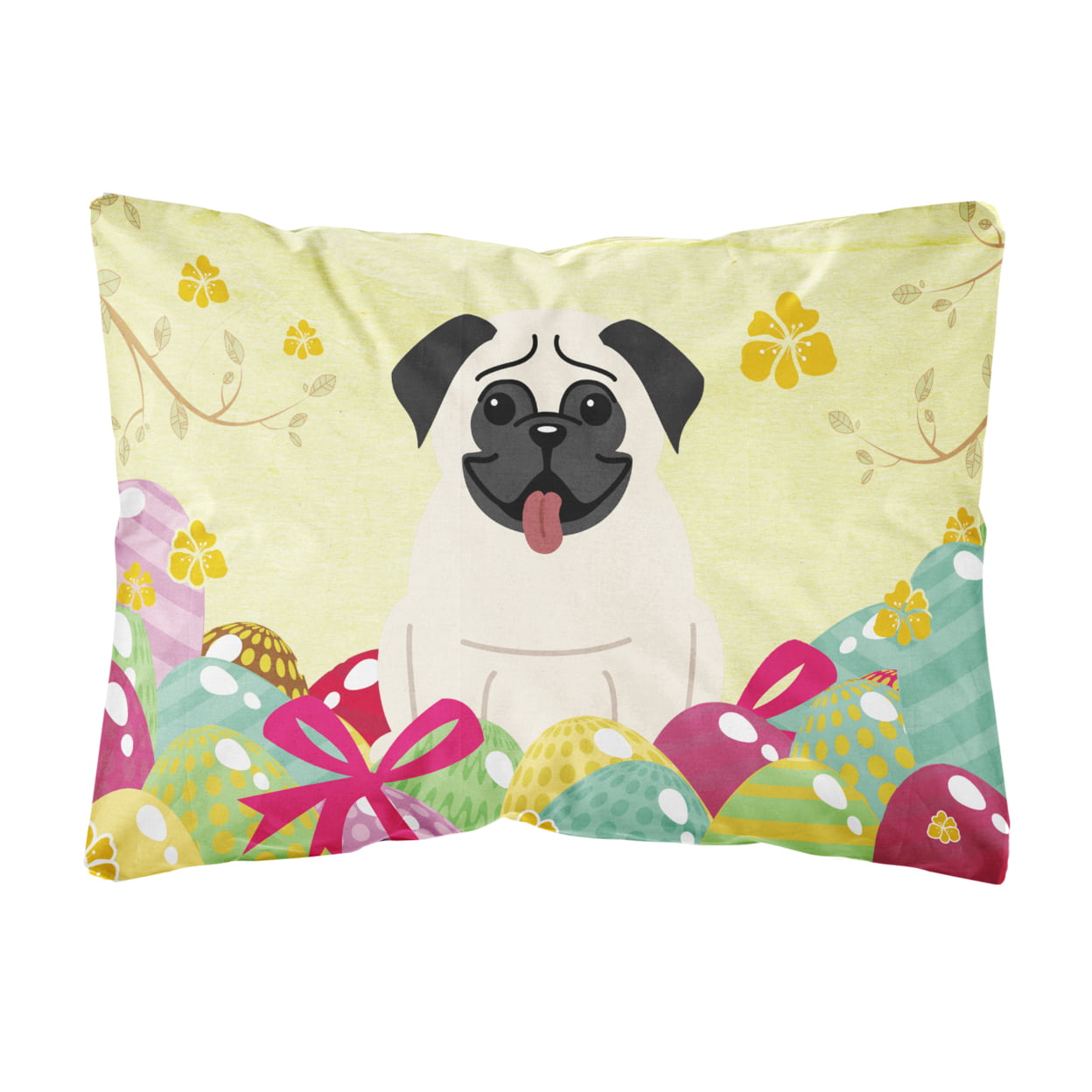 BB6004PW1216 Easter Eggs Pug Cream Canvas Fabric Decorative Pillow