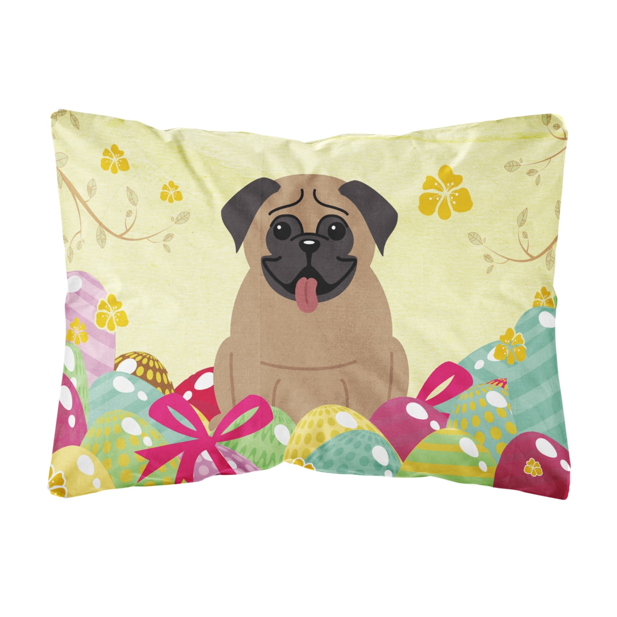 Easter Eggs Pug Brown Canvas Fabric Decorative Pillow