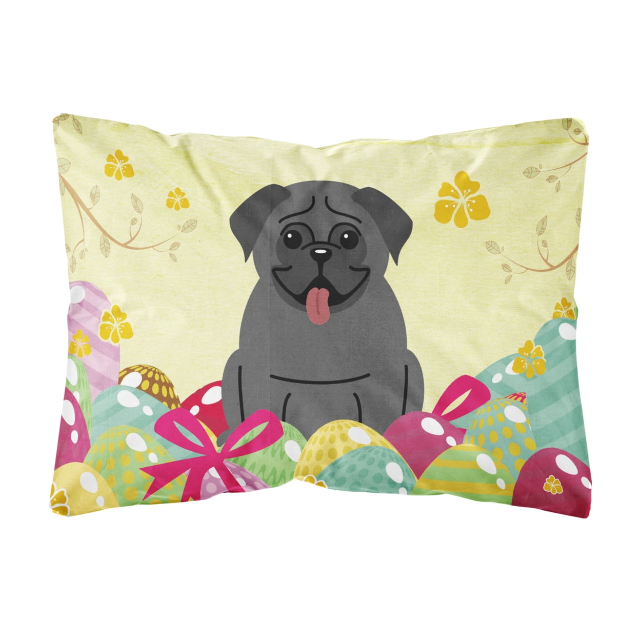 Easter Eggs Pug Black Canvas Fabric Decorative Pillow