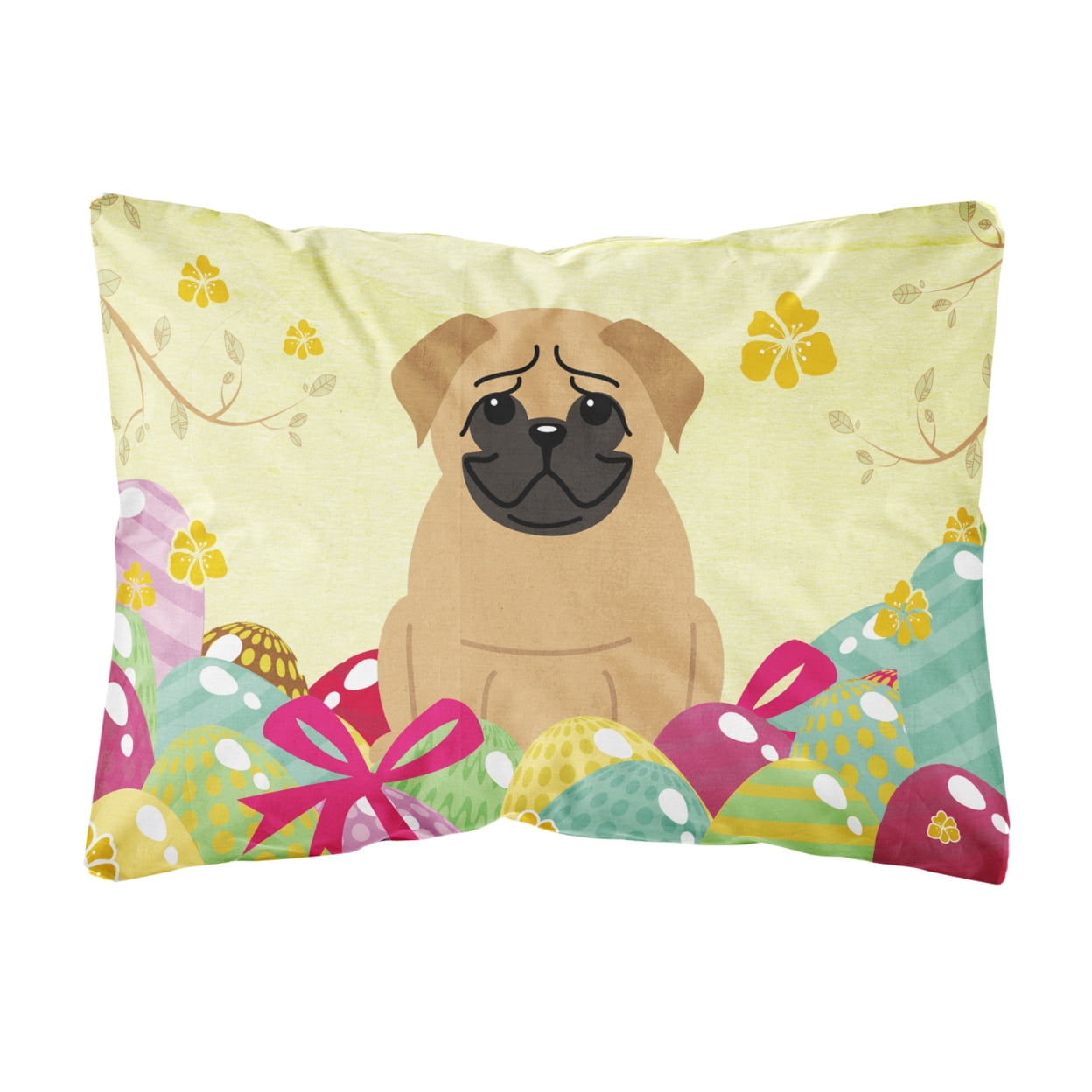 Easter Eggs Pug Brown Canvas Fabric Decorative Pillow