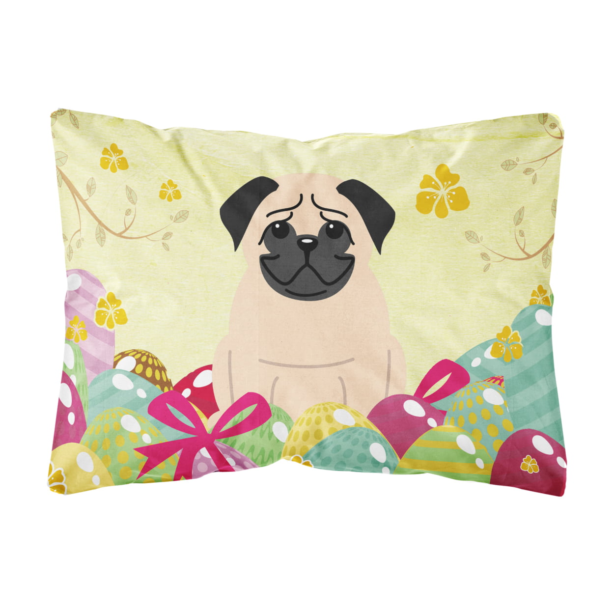 Easter Eggs Pug Fawn Canvas Fabric Decorative Pillow
